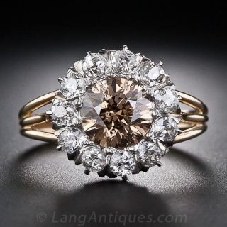 1.50 Carat Natural Brown Diamond Antique Halo Ring