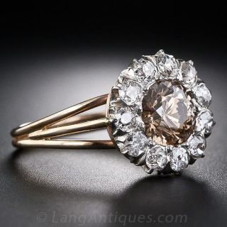1.50 Carat Natural Brown Diamond Antique Halo Ring