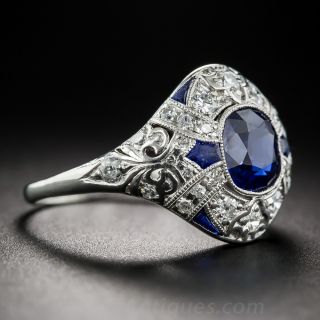 1.50 Carat No Heat Sapphire and Diamond Art Deco Ring