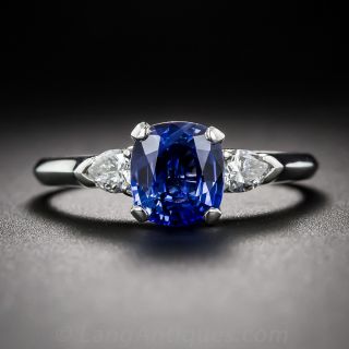 1.50 Carat Sapphire, Platinum and Diamond Estate Ring