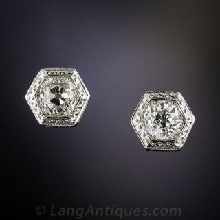 1.50 Carats Platinum Art Deco Diamond Stud Earrings