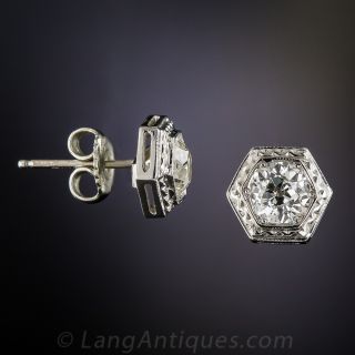 1.50 Carats Platinum Art Deco Diamond Stud Earrings