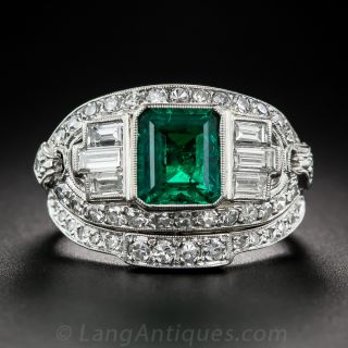 1.50 Emerald and Diamond Art Deco Ring (With Matching Band)
