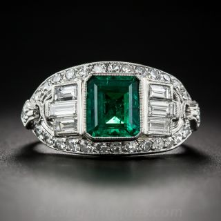 1.50 Emerald and Diamond Art Deco Ring (With Matching Band)