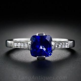 1.51 Carat Cushion-Cut Sapphire Platinum and Diamond Ring