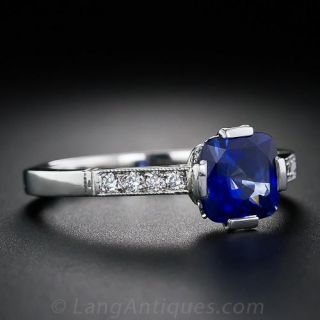 1.51 Carat Cushion-Cut Sapphire Platinum and Diamond Ring