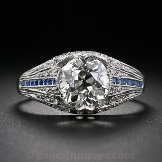 1.51 Carat Diamond and Sapphire Art Deco Engagement Ring