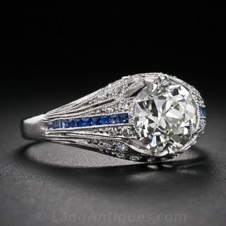 1.51 Carat Diamond and Sapphire Art Deco Engagement Ring