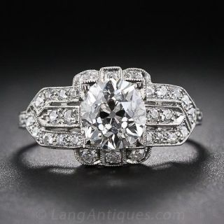 1.51 Carat Old Mine-Cut Diamond Art Deco Style Engagement Ring