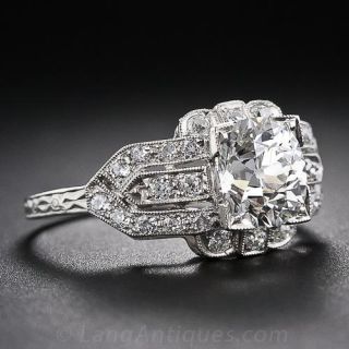 1.51 Carat Old Mine-Cut Diamond Art Deco Style Engagement Ring