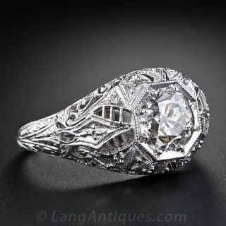 1.51 Carat Pierced Filigree Diamond Engagement Ring