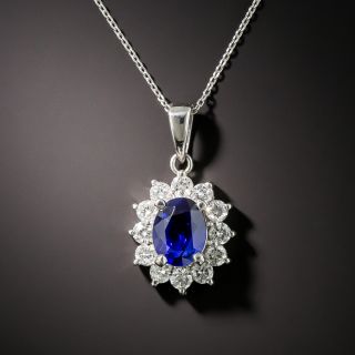 1.52 Carat No-Heat Ceylon Sapphire and Diamond Halo Pendant - 1