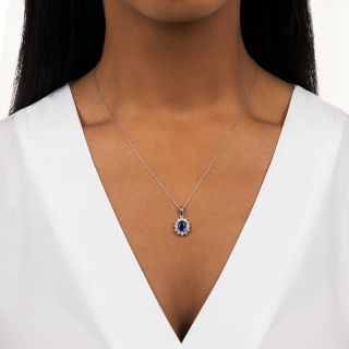1.52 Carat No-Heat Ceylon Sapphire and Diamond Halo Pendant