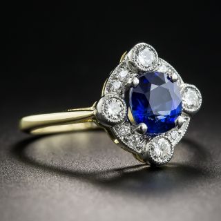 1.52 Carat Sapphire Diamond Platinum and 18K Vintage Style Ring