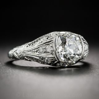 1.56 Carat Cushion-Cut Art Deco Diamond Ring