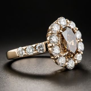 1.56 Carat Natural Deep Orange Brown Oval Diamond 18K Rose Gold and Diamond Ring