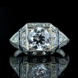1.58 Carat European Cut Diamond Art Deco Engagement Ring Main View