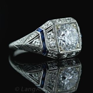 1.58 Carat European Cut Diamond Art Deco Engagement Ring
