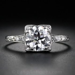 1.58 Carat G VS2 Diamond Art Deco Engagement Ring