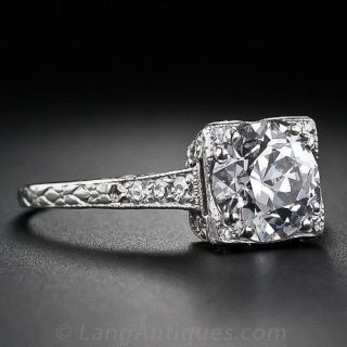 1.58 Carat G VS2 Diamond Art Deco Engagement Ring