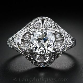 1.59 Carat Antique Cushion-Cut Diamond Ring