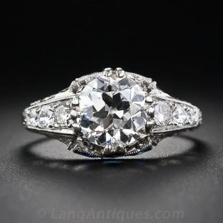 1.59 Carat Diamond and Calibre Sapphire Art Deco Engagement Ring