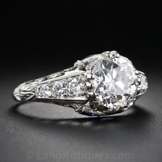 1.59 Carat Diamond and Calibre Sapphire Art Deco Engagement Ring