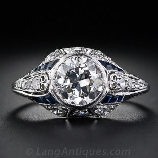 Art Deco 1.59 Carat Diamond Calibre Sapphire Platinum Engagement Ring