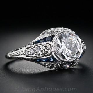 Art Deco 1.59 Carat Diamond Calibre Sapphire Platinum Engagement Ring