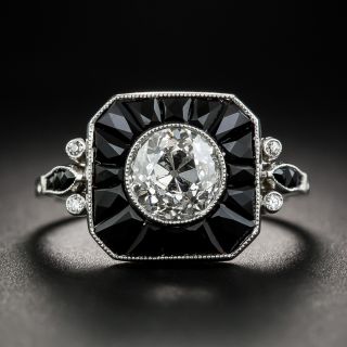 1.60 Carat Art Deco Style Diamond Onyx Ring  - 2