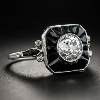 1.60 Carat Art Deco Style Diamond Onyx Ring 
