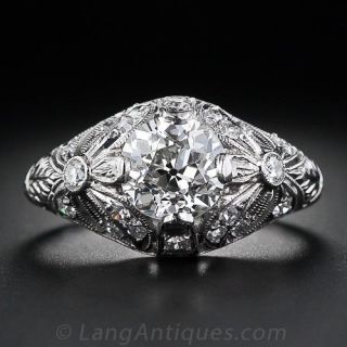 1.60 Carat Platinum and Diamond Antique Engagement Ring