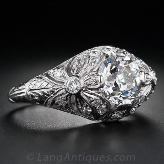 1.60 Carat Platinum and Diamond Antique Engagement Ring
