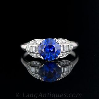 1.60 Carat Round Sapphire Art Deco Ring