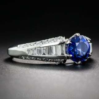 1.60 Carat Sapphire, Diamond and Platinum Art Deco Style Ring 