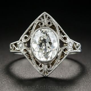 1.62 Carat Oval Early 20th Century Diamond Ring GIA - F SI1 GIA