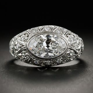 1.63 Carat Moval Diamond - GIA E/VS1 - Platinum Edwardian Ring - 1