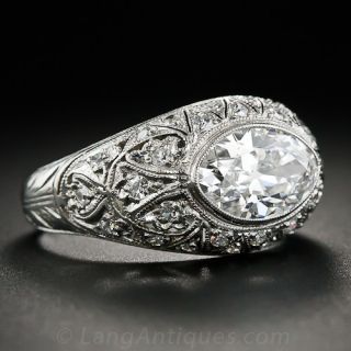 1.63 Carat Moval Diamond - GIA E/VS1 - Platinum Edwardian Ring