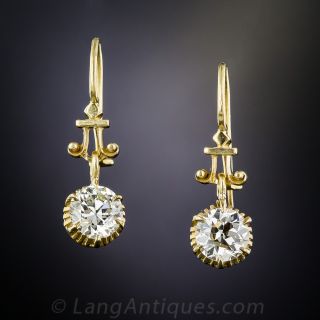 1.65 Carat Antique Diamond Earrings