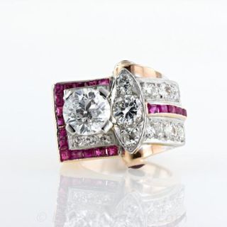 Retro Diamond Ruby Cocktail Ring