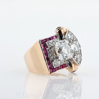 1.65 Carat Diamond Center Retro Ruby and Diamond Ring