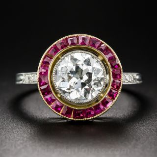 1.65 Carat European-Cut Diamond Ruby Calibre Ring