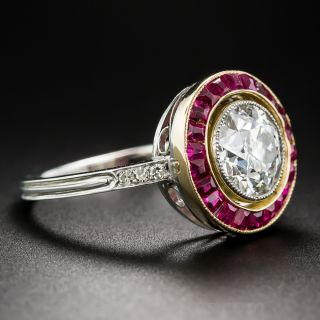 1.65 Carat European-Cut Diamond Ruby Calibre Ring