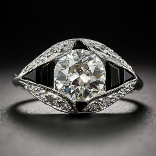 1.66 Carat Art Deco Diamond and Onyx Engagement Ring