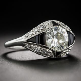 1.66 Carat Art Deco Diamond and Onyx Engagement Ring