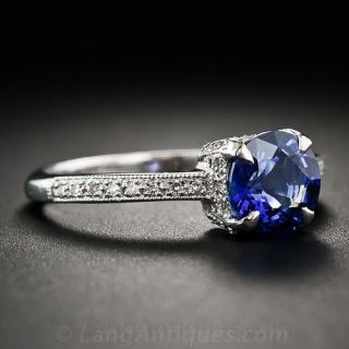 1.66 Carat Sapphire and Diamond Solitaire Engagement Ring