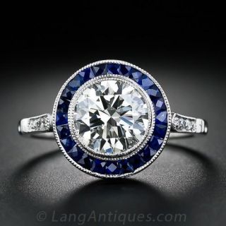 1.67 Carat Diamond and Calibre Sapphire Art Deco Engagement Ring