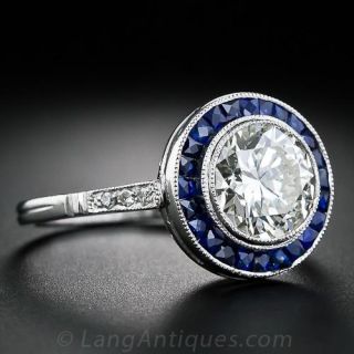 1.67 Carat Diamond and Calibre Sapphire Art Deco Engagement Ring