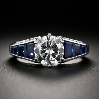 1.68 Carat Diamond and Sapphire Art Deco Style Engagement Ring