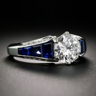 1.68 Carat Diamond and Sapphire Art Deco Style Engagement Ring